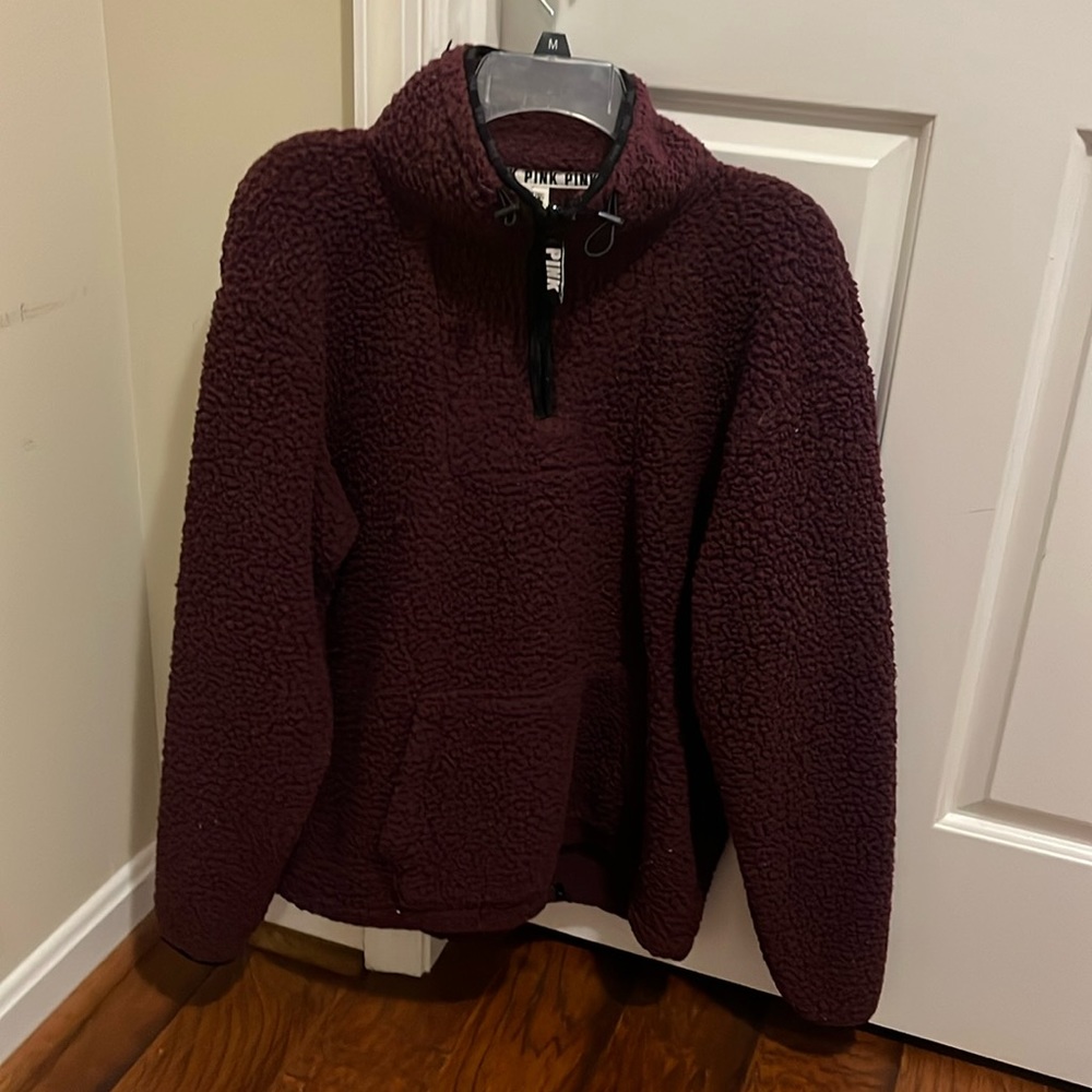 Victoria Secret PINK Sherpa 1/4 Zip Pullover Eggplant Color. Size M.